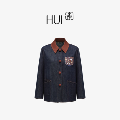 HUI卉三醋脂棉羲和刺绣牛仔外套