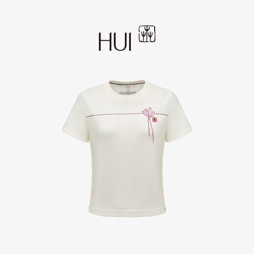 HUI卉线织玉兰云感编织刺绣T恤