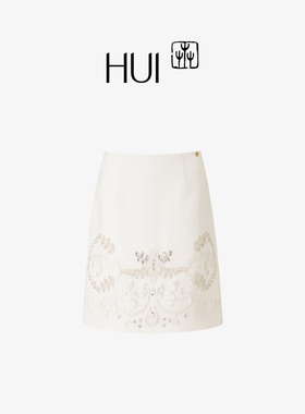 HUI卉蝶影随行非遗手工管珠SPH涤纶弹力减龄包臀A字短款半身裙