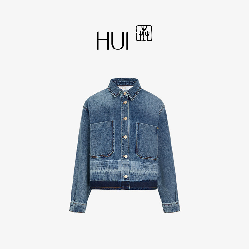 HUI卉黛蓝定织全棉蜡染牛仔外套