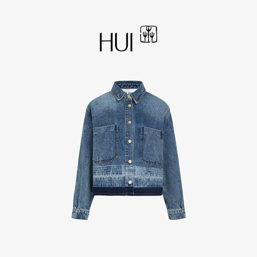 HUI卉黛蓝定织全棉蜡染牛仔外套
