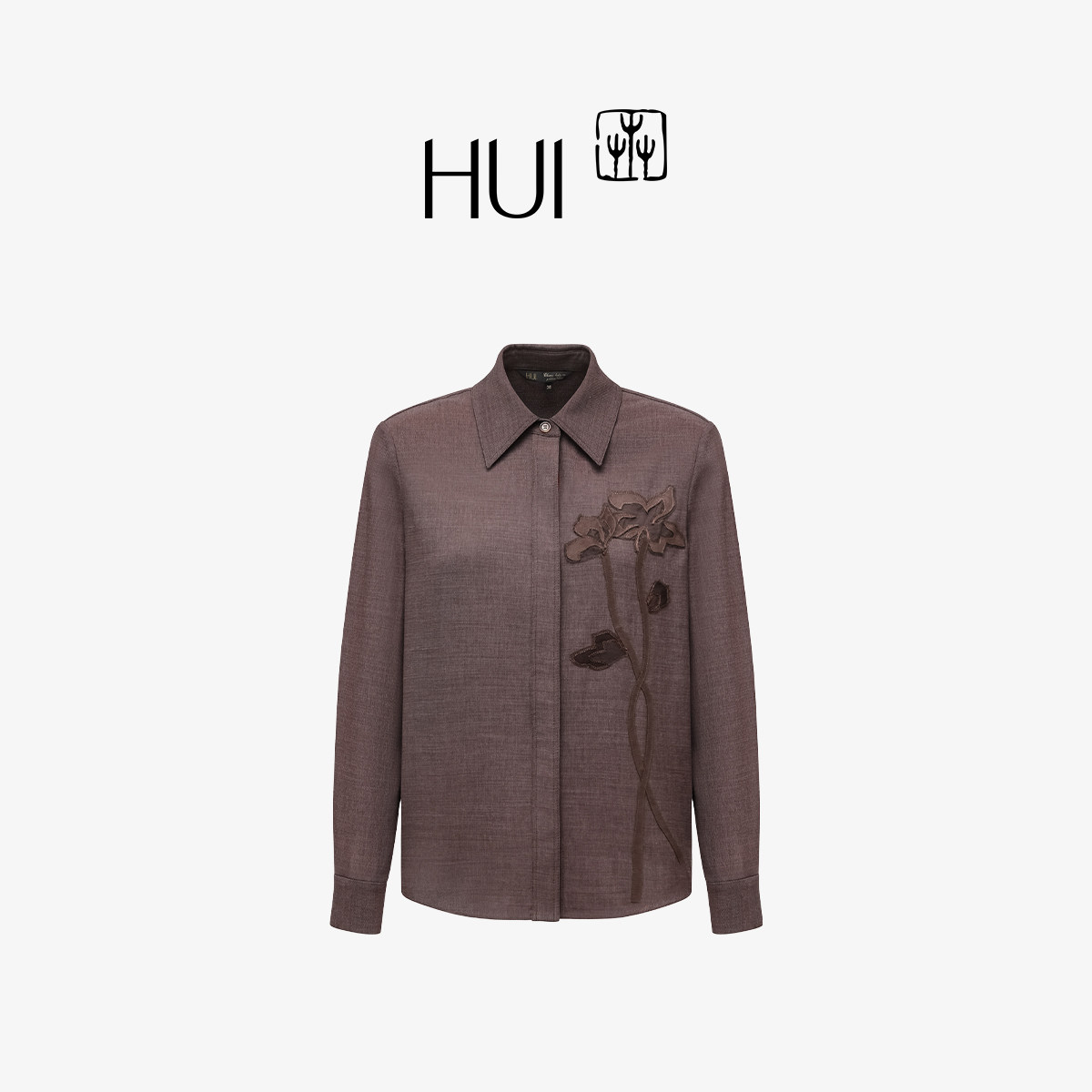 HUI卉三醋脂羊毛麂皮补花绣衬衫