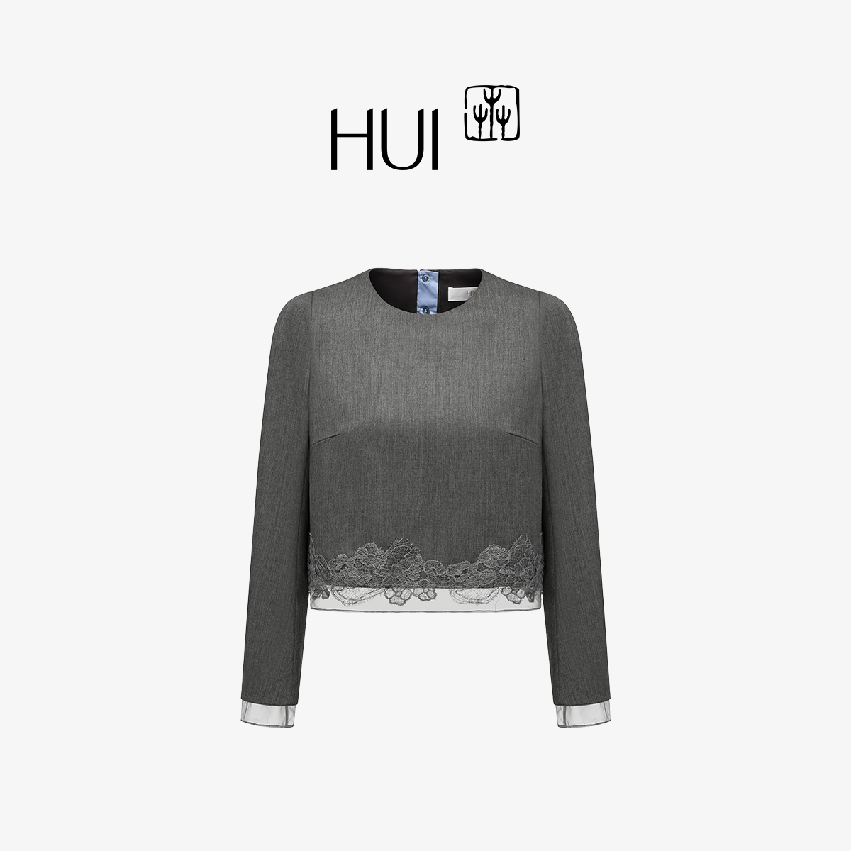 HUI卉精纺羊毛玉兰蕾丝花上衣