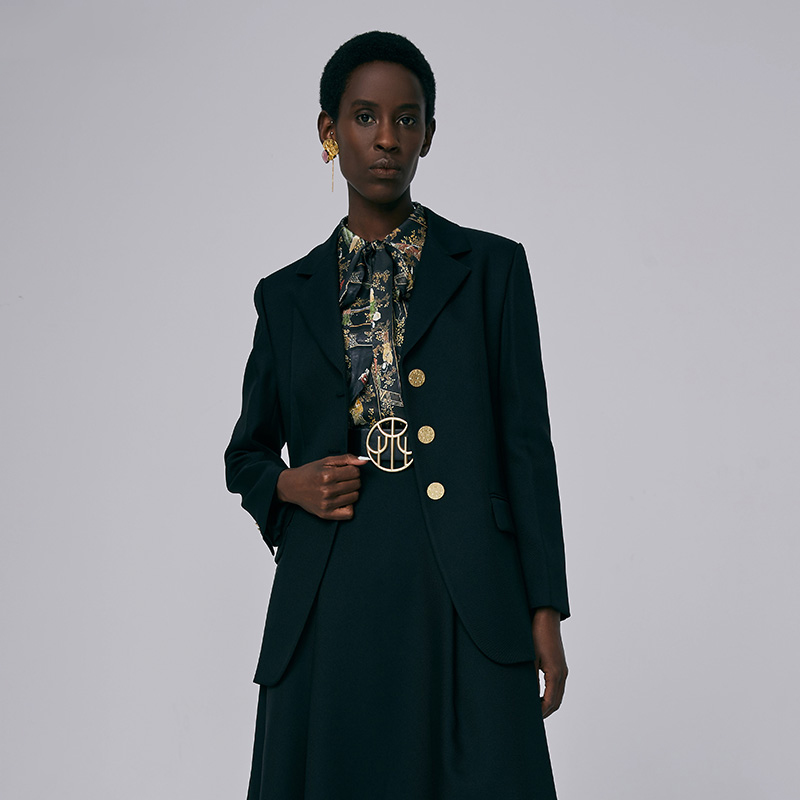 HUI卉黛黑色SPH斜纹经典气场西装