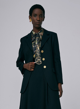 HUI卉黛黑SPH斜纹经典正肩廓形西装外套