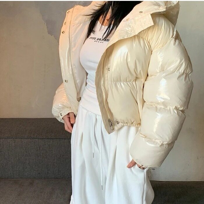 韩国ins亮面休闲百搭连帽短款面包服夹克棉衣棉服外套2026冬季新