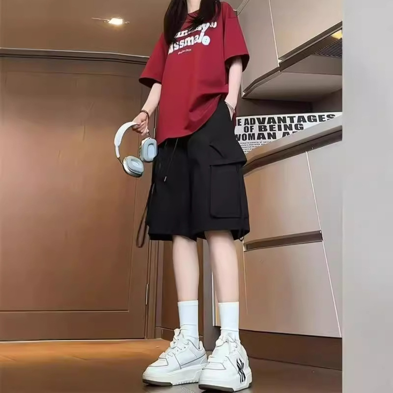 工装短裤女款2025新款黑色冰丝速干登山机能洋气宽松潮牌五分裤子