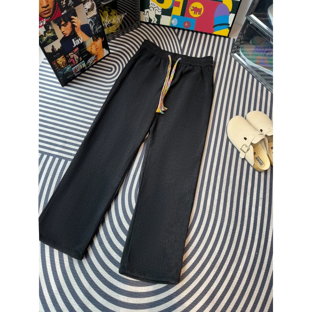麦穗纹休闲裤子男春季2026新款潮牌直筒长裤百搭宽松大码阔腿卫裤