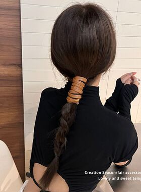 小辫子发带皮绳皮质发饰皮革绑发束发带女高端低马尾铁丝头饰发绳