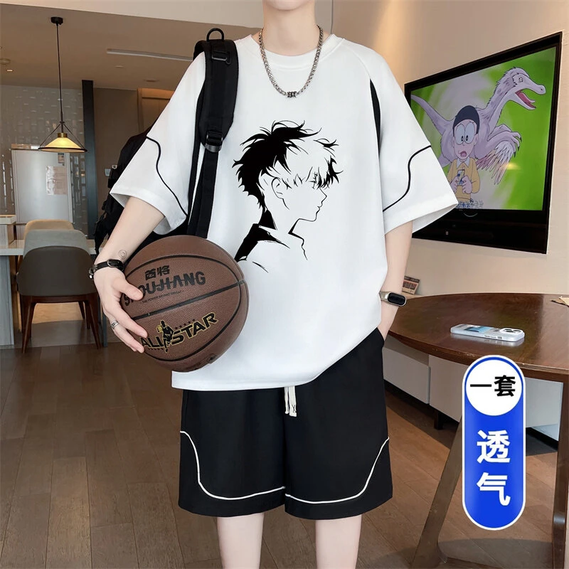 圣迪思宝两件青少年短袖套装男学生t恤休闲运动半袖帅气一套衣服