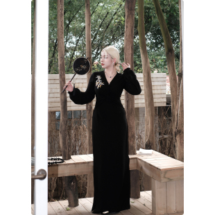 国风改良旗袍女春秋显瘦印花大码 新中式 连衣裙子 墨染千秋 糯米子