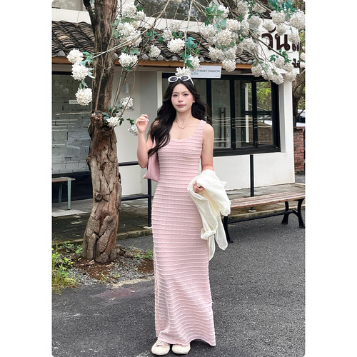 糯米子[卡戴珊肯豆裙]超好穿肌理连衣裙女夏收腰显瘦大码背心裙子
