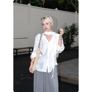 糯米子[松弛美学]防晒衬衫女夏季大码女装设计感外套宽松薄款衬衣