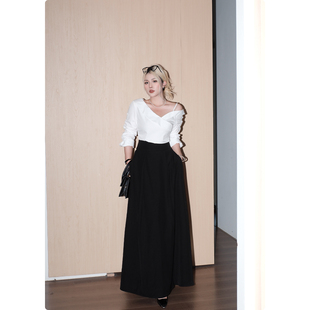 秋冬百搭时尚 韩系一字肩衬衫 潮流设计感上衣 许妍衬衫 糯米子