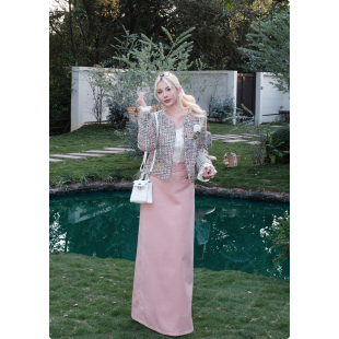 糯米子 小香风半身裙显瘦收腰a字直筒裙气质裙子 香氛小姐半裙