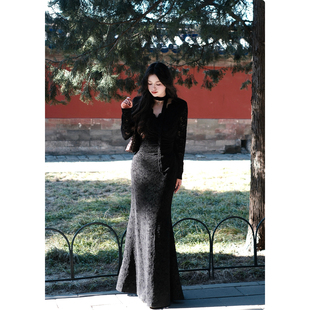 糯米子 内搭打底裙蕾丝包臀鱼尾裙冬连衣裙显瘦长裙 宛如尤物