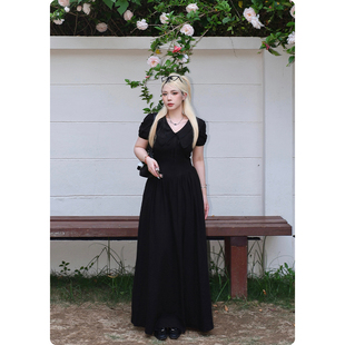 糯米子[白昼蚀光]黑色连衣裙女夏2026新款大码女装收腰显瘦长裙子