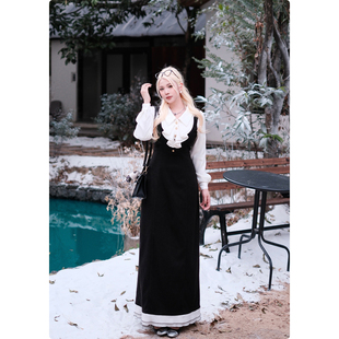 糯米子{法兰之旅}法式 假两件连衣裙优雅显瘦收腰减龄背带裙子