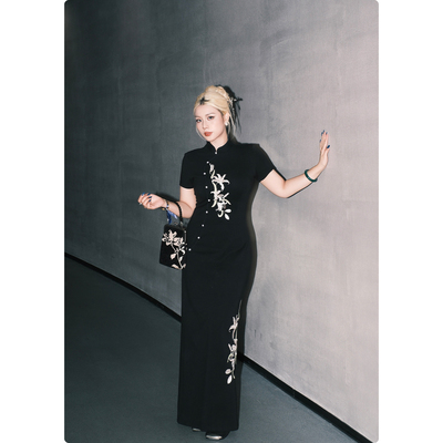 糯米子[晚来香]新中式改良百合花旗袍重工刺绣国风显瘦连衣裙