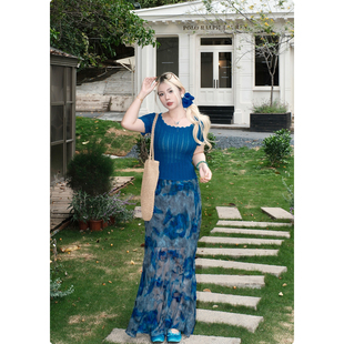 糯米子 普鲁士蓝鱼尾半身裙女灵动人鱼垂坠长裙 海岛少女半裙