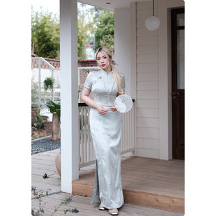 糯米子[至春和]新中式国风刺绣改良旗袍年轻款春夏蝴蝶短袖连衣裙