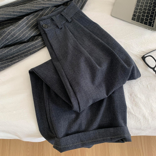 女松弛感宽松直筒阔腿裤 裤 高级深灰色显瘦垂感西装 chao好看推荐