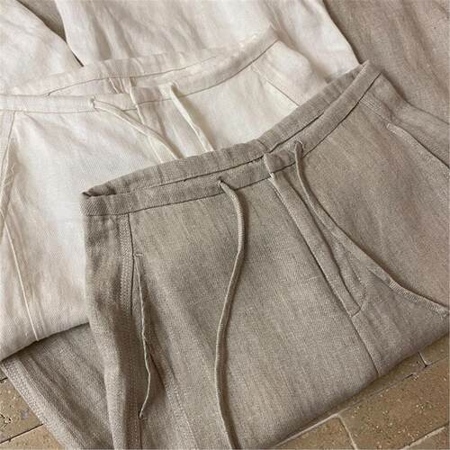 深圳南油高端货时尚感亚麻弯刀阔腿裤女夏薄款凉感透气百搭休闲裤