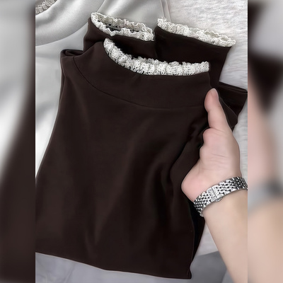 广州十三行高端爆款~简约蕾丝拼接打底衫高级感穿搭漂亮上衣秋冬