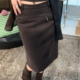 挚爱推荐 乌木棕毛呢半身裙女秋冬新款 气质高腰a字直筒包臀中裙