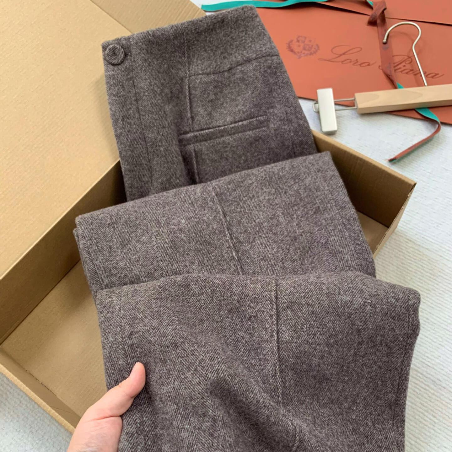 CHAO级推荐！老钱风咖色羊毛呢阔腿裤女秋冬加厚立裁宽松直筒长裤