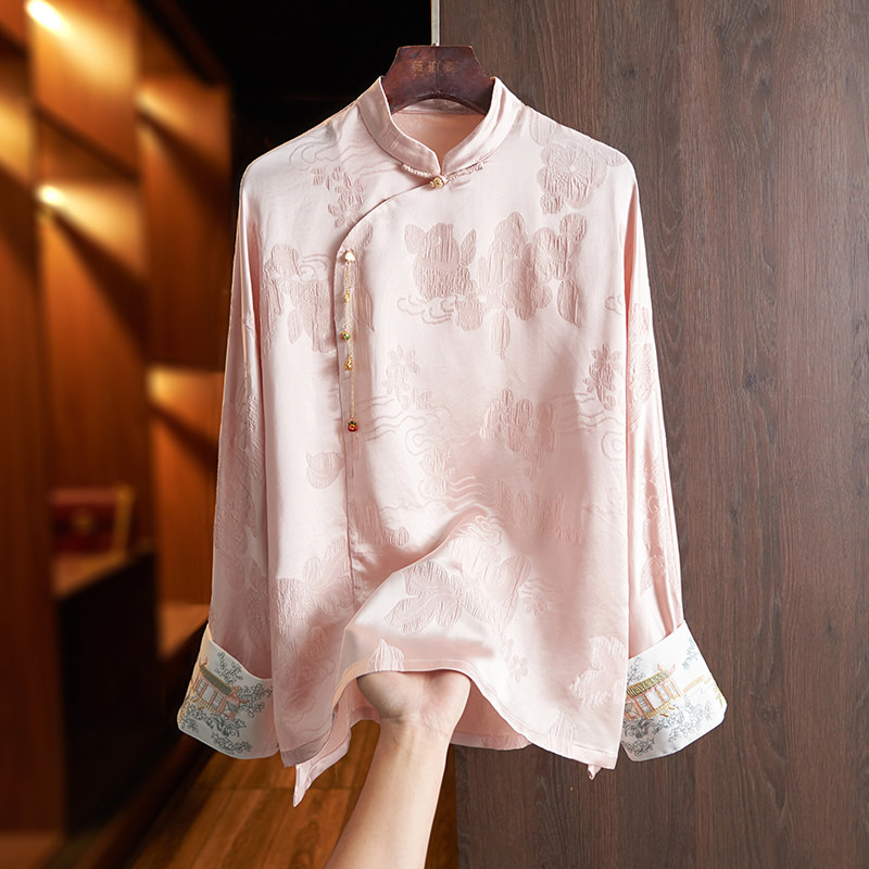 清仓一线品牌专柜真丝衬衫女装高端独特超好看新中式国风刺绣上衣