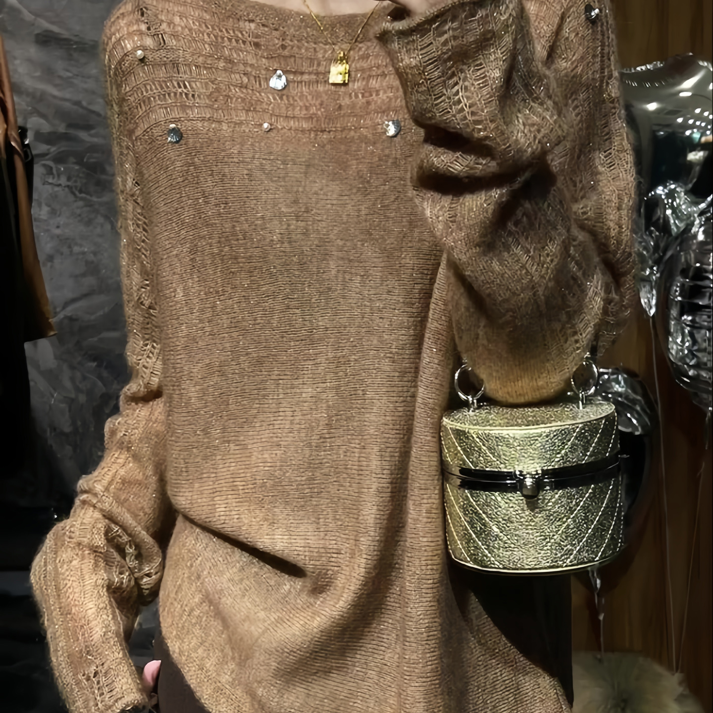 咖色针织衫女2025年秋季新款设计感百搭小众宽松慵懒显瘦时尚上衣