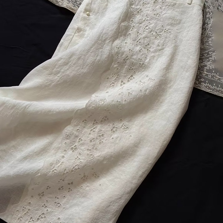 独特小众新中式白色半身裙女春夏款清冷高级感镂空蕾丝花边直筒裙