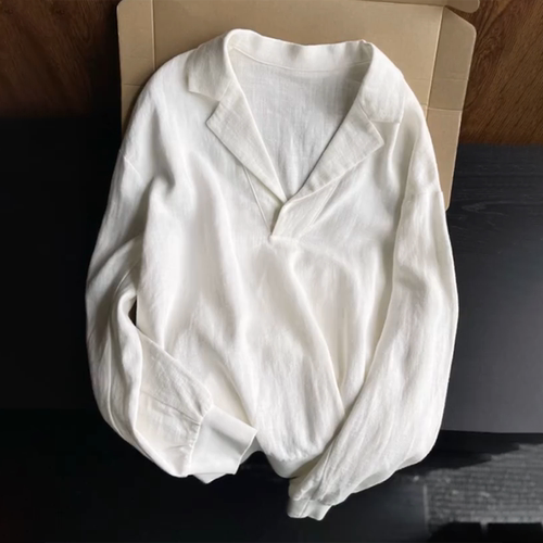 深圳南油高端货~白色亚麻翻领海军领套头衬衣防晒棉麻通勤外套秋