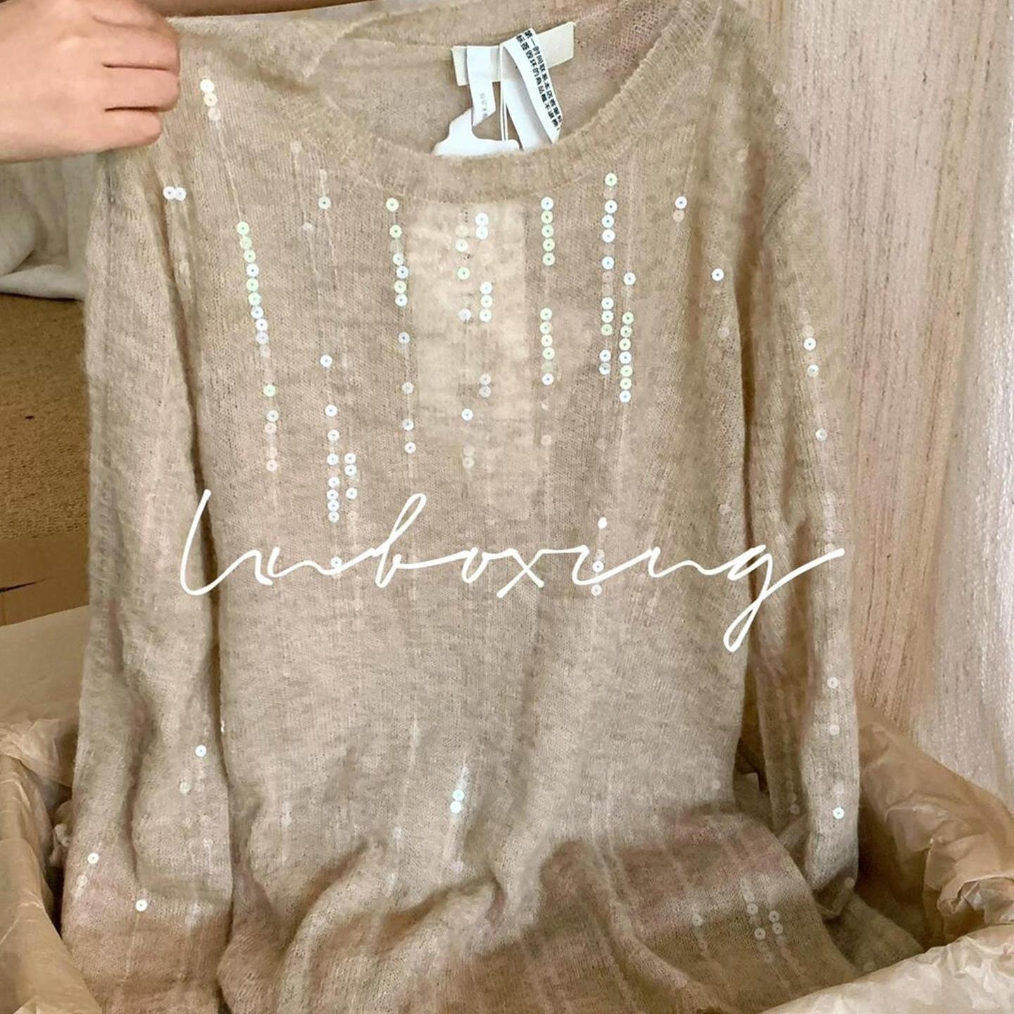 CHAO级推荐！杏色羊毛亮片毛衣女秋季新款慵懒宽松软糯显瘦针织衫