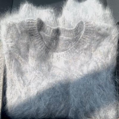 CHAO级推荐！灰色山羊绒拉绒毛衣女冬季新款慵懒风软糯套头针织衫