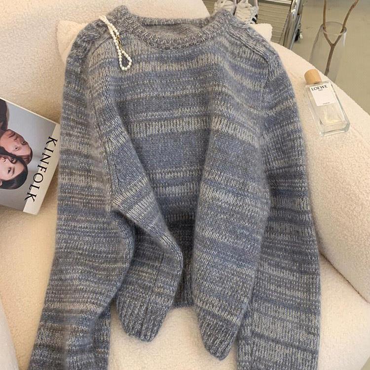 今年流行高级感漂亮毛衣女秋冬季超好看花灰色圆领针织衫内搭上衣