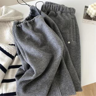 加绒保暖束脚两穿休闲裤 女冬季 韩系灰色糯米绒毛呢裤 CHAO级推荐