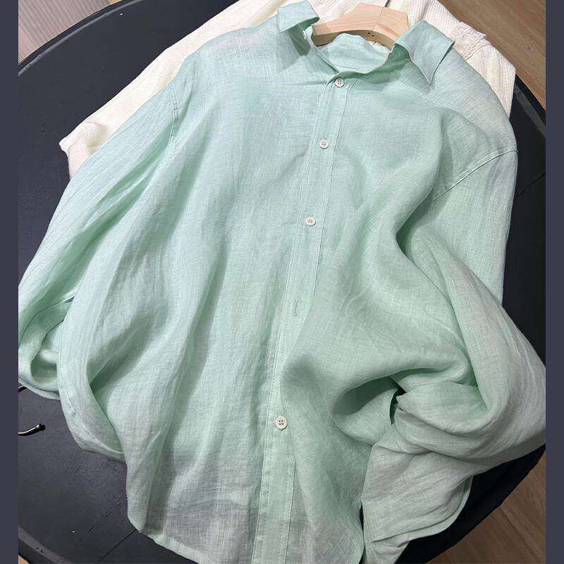 CHAO级推荐！自留款~薄荷绿色苎麻衬衫女轻薄透气夏季亚麻防晒衫