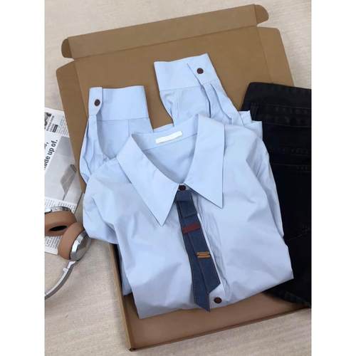 墙裂推荐！韩系学院风衬衣时尚设计感小众翻领长袖宽松减龄衬衫女