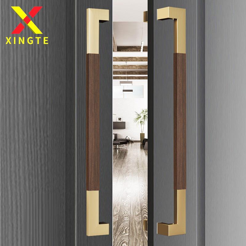 中式大门把手玻璃门拉手实木雕刻LOGO门拉手有框门不锈钢把手定制