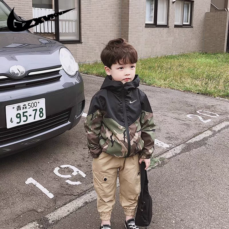 正品NK潮牌童装男童春秋款外套儿童洋气春秋装迷彩风衣宝宝冲锋衣