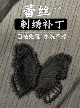 黑色蝴蝶蕾丝刺绣补丁贴蚊帐破洞真丝衣服无痕修补修复布贴可水洗