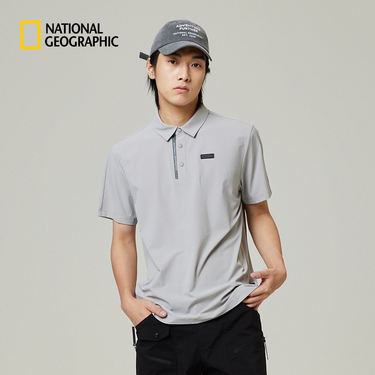 国家地理男款户外休闲POLO衫轻薄基础品牌LOGO印花上衣短袖