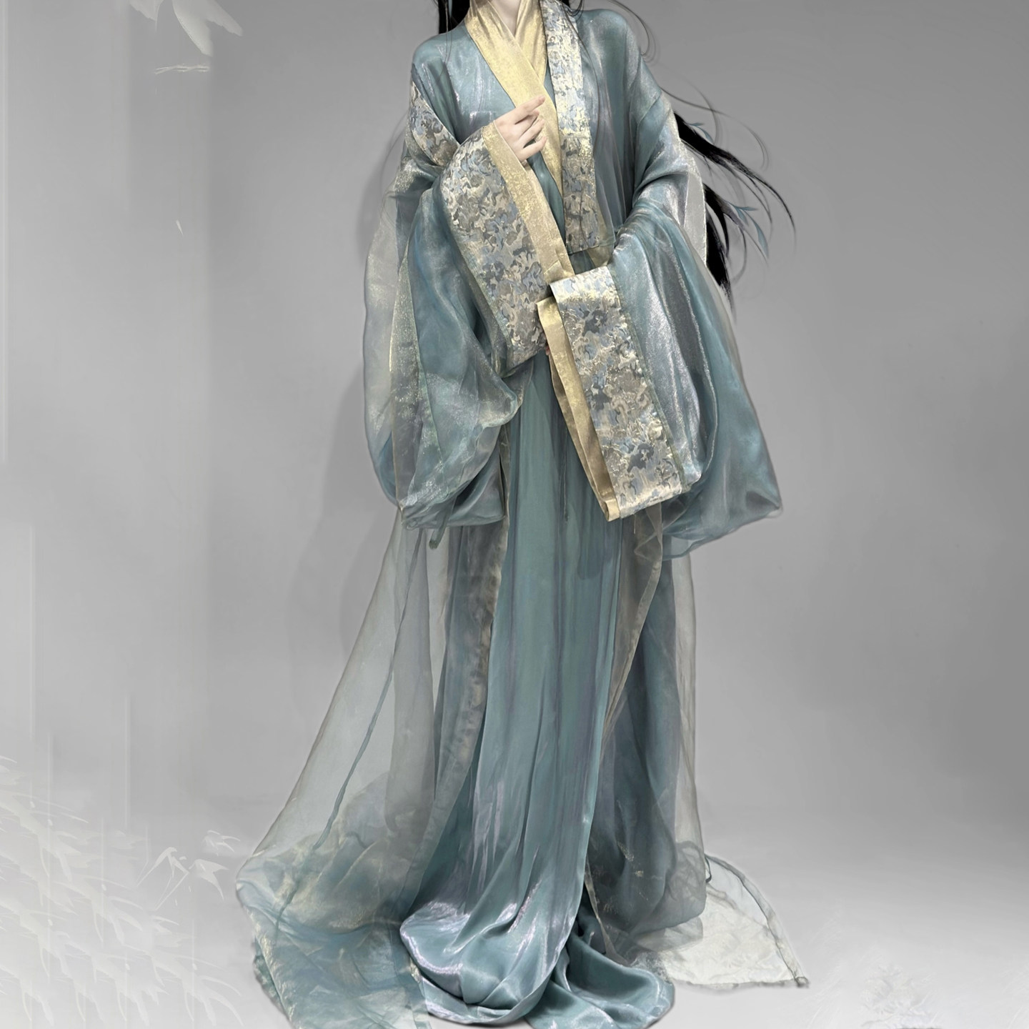 战国袍汉服蕾丝大袖拖尾演出服