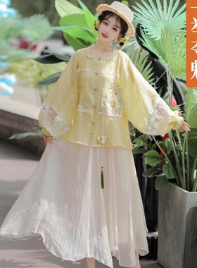 原创汉服女明制春夏季日常仙气中国风向阳花纯色大码短衫方领半袖