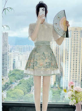 原创【鹤生云】短款织金妆花拼纱马面裙2024素色明制汉服女小个子