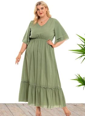 V-neck fat girl wave short-sleeved Simian plus size womens