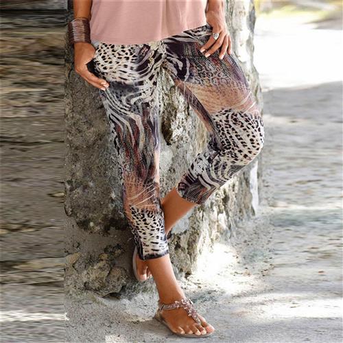 Womens fashionable high waist patterned casual cuff slim