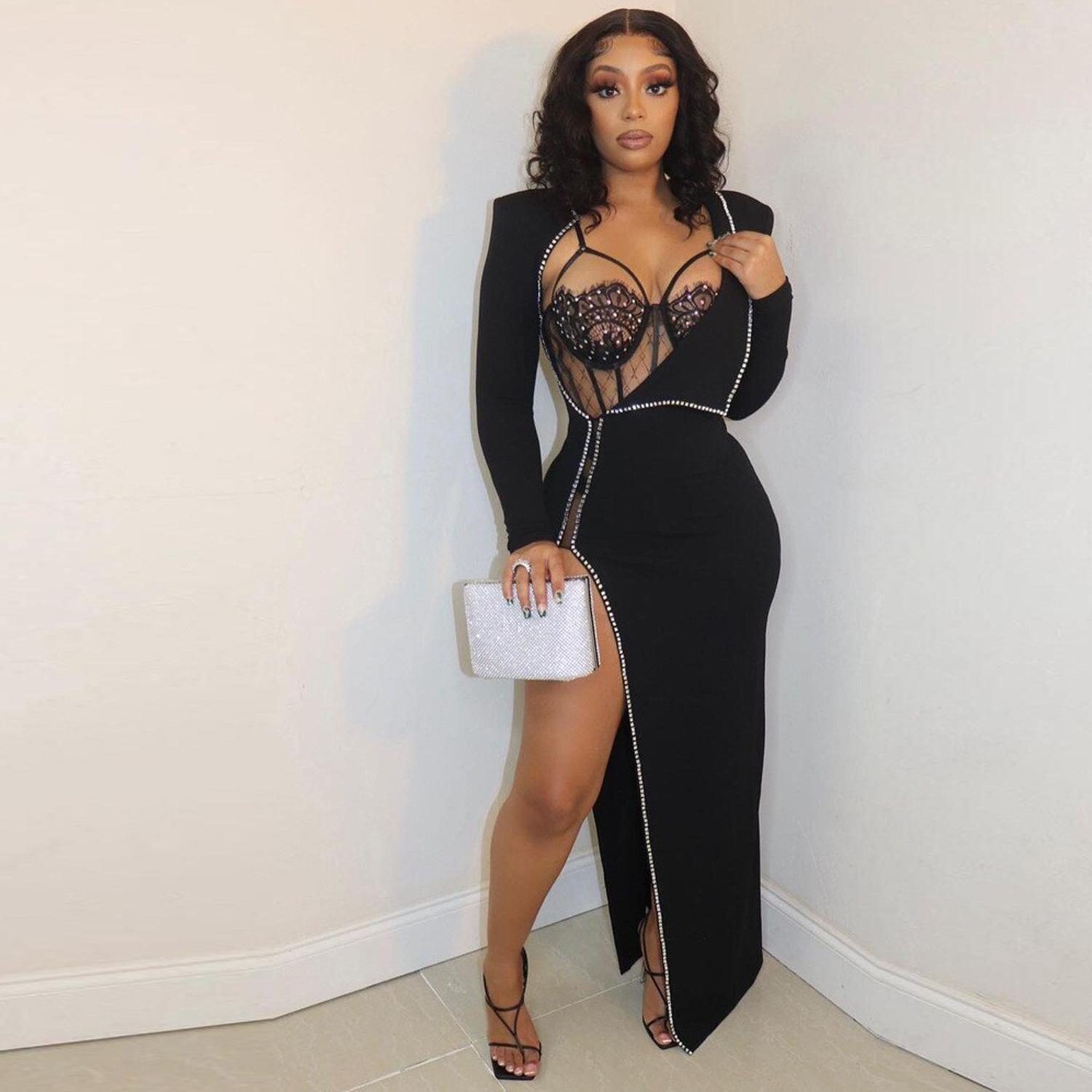 Women Dress Sleeve Long Irregular Celebrity Nightclub Sexy